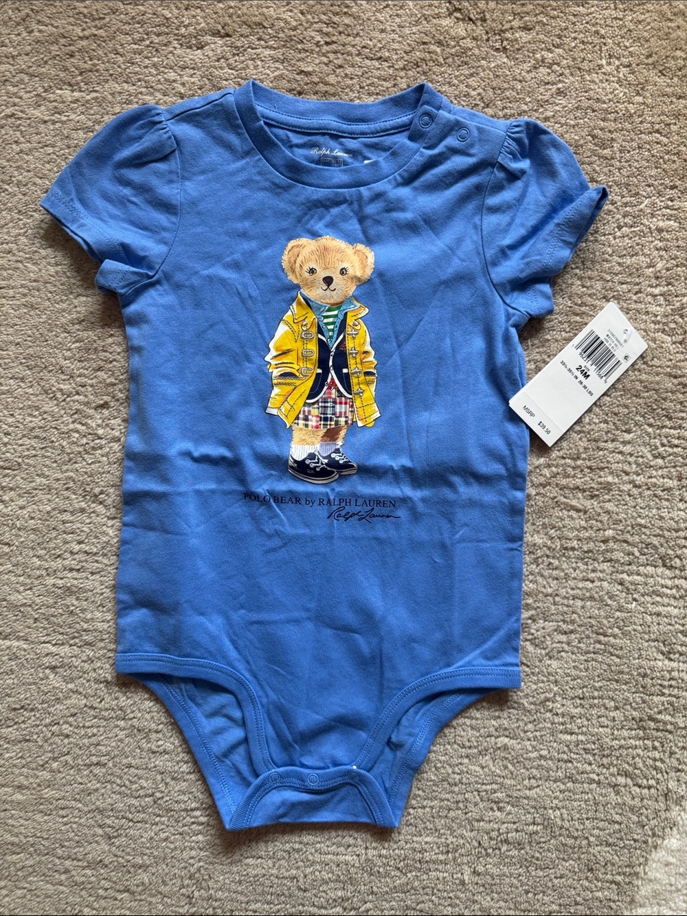 Polo Ralph Lauren Blue Bear Graphic One-Piece for Kids